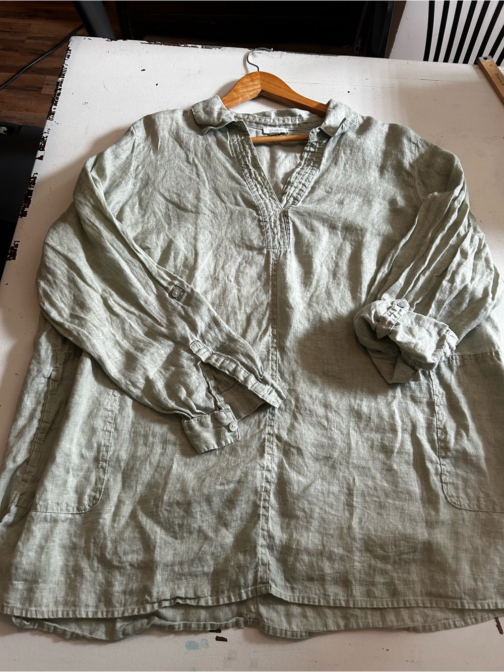 J.Jill 100% Love linen sage tunic structured button down top Womens 2X